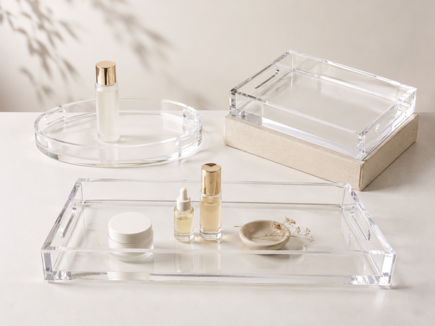 Clear acrylic trays for product display and organization